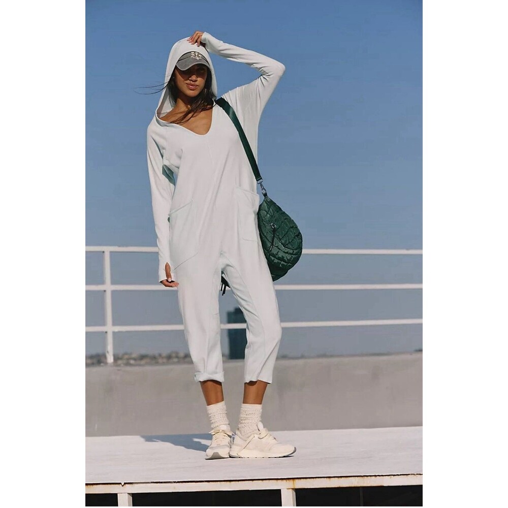 Free People Movement Hot Shot Long-Sleeve Jumpsuit Arctic Snow Sz. Small Cozy